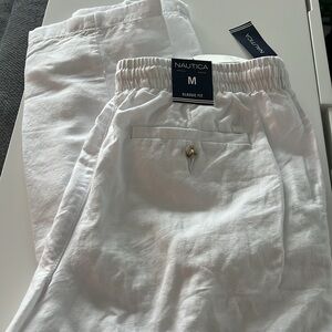 NWT sz M Náutica white linen pull on pants